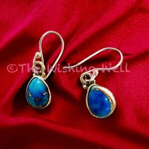 Ice Blue Dahlia Teardrop Pear Shaped Sterling 925 Dangle Earrings